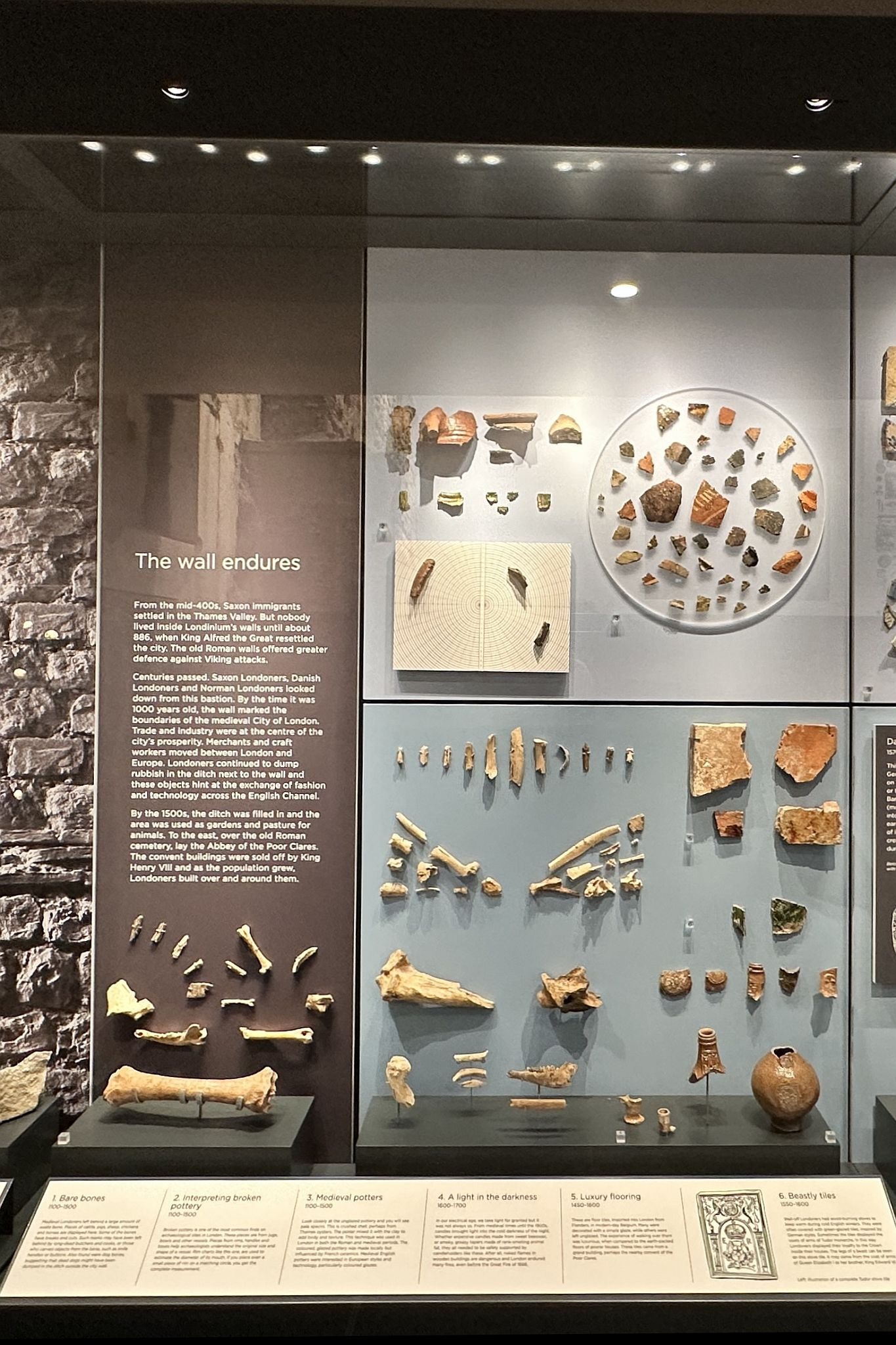 The City Wall at Emperor House, 35 Vine Street, London, EC3N 2PX. Roman wall and bastion on display in a dedicated basement museum which is free to visit. City of London Roman remains and archaeological finds. Picture taken 09-July-2023.