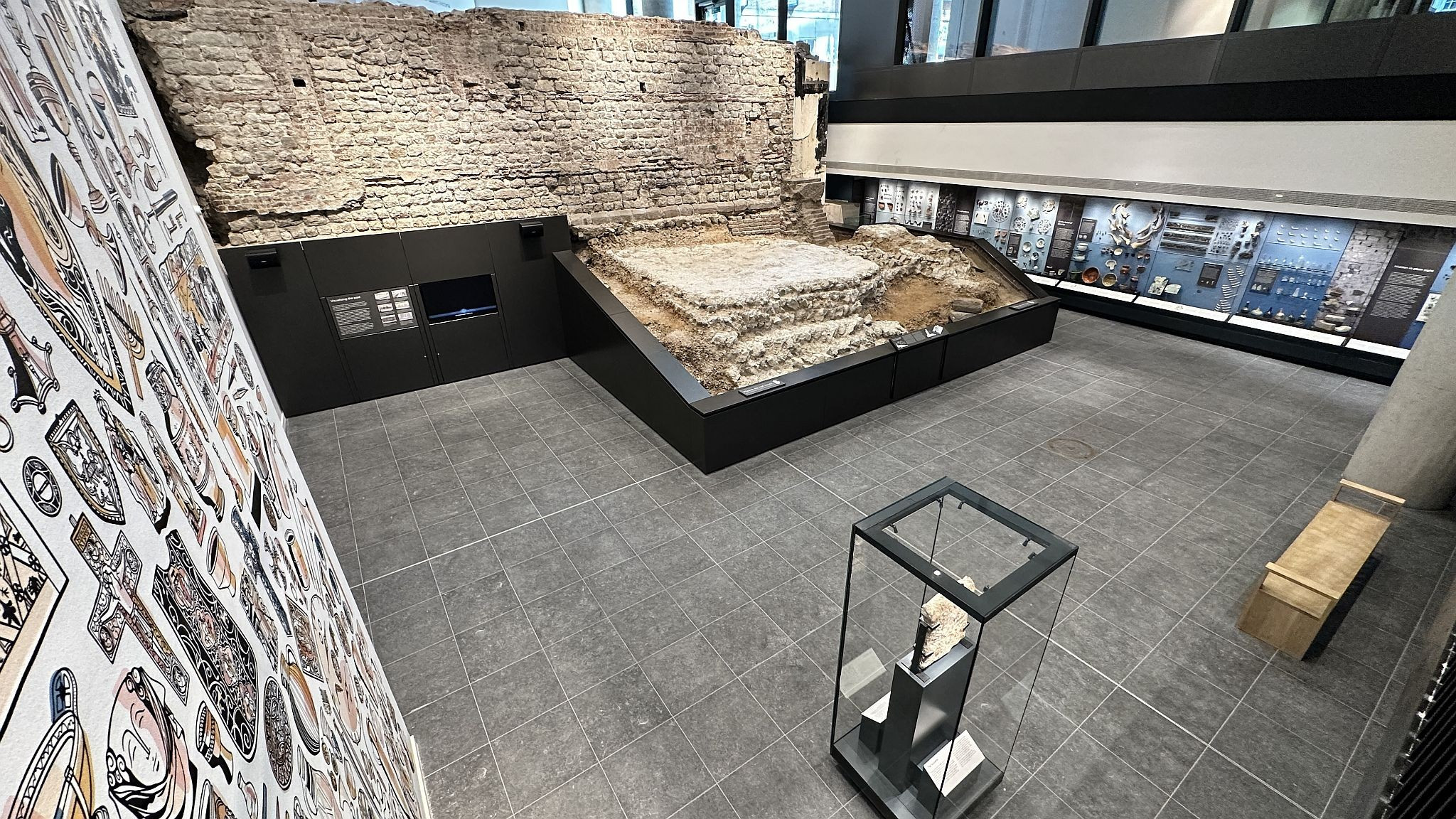 The City Wall at Emperor House, 35 Vine Street, London, EC3N 2PX. Roman wall and bastion on display in a dedicated basement museum which is free to visit. City of London Roman remains and archaeological finds. Picture taken 09-July-2023.