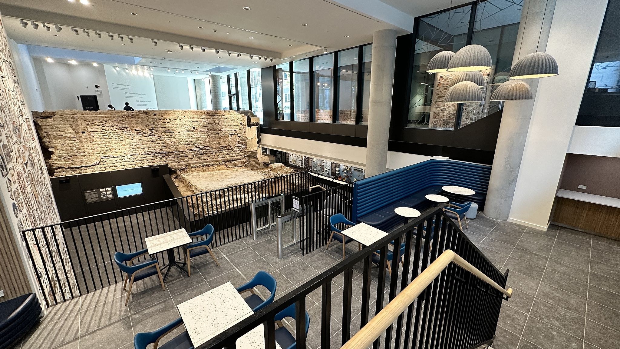 The City Wall at Emperor House, 35 Vine Street, London, EC3N 2PX. Roman wall and bastion on display in a dedicated basement museum which is free to visit. City of London Roman remains and archaeological finds. Picture taken 09-July-2023.