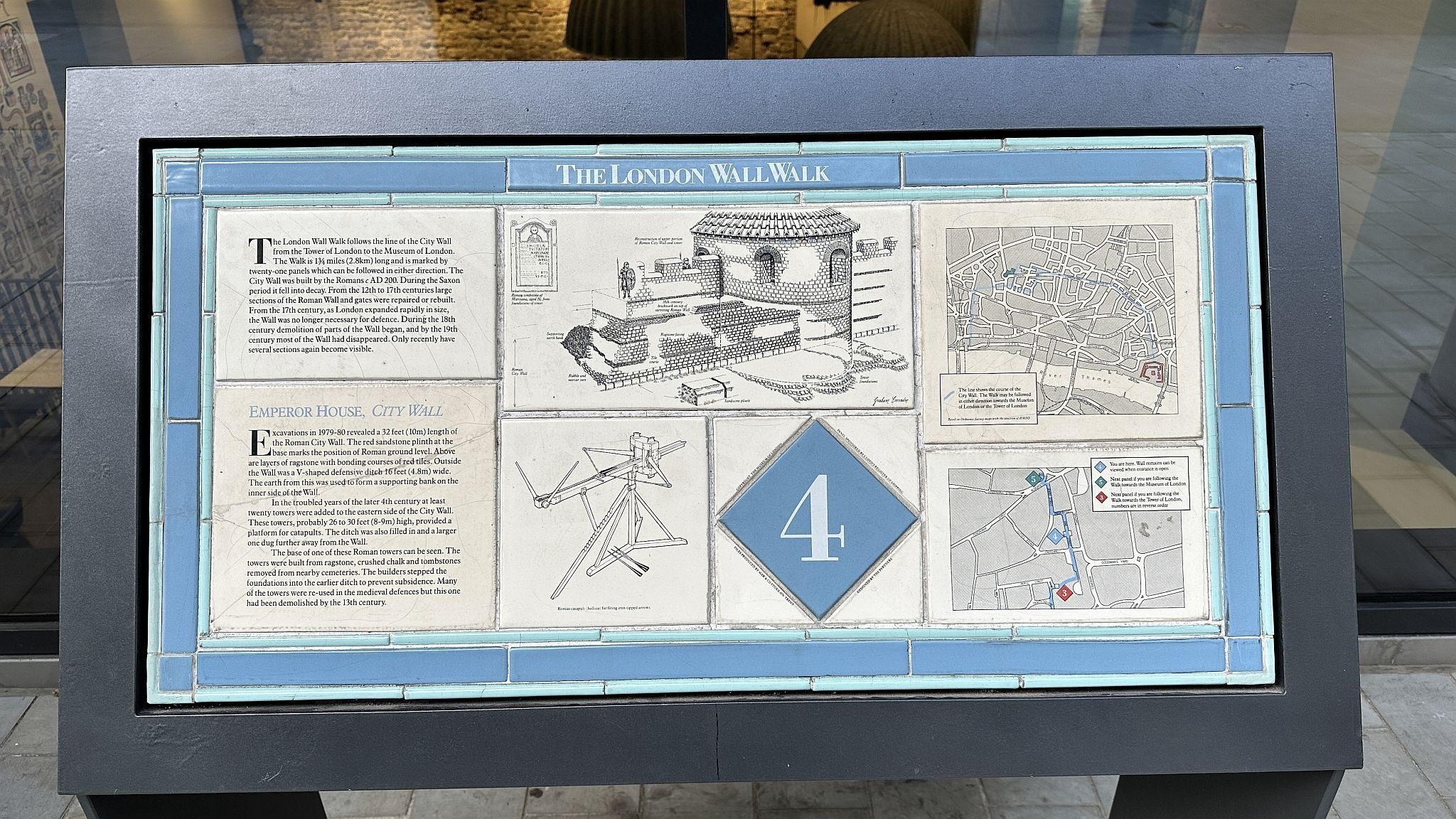 The City Wall at Emperor House, 35 Vine Street, London, EC3N 2PX. Roman wall and bastion on display in a dedicated basement museum which is free to visit. City of London Roman remains and archaeological finds. Picture taken 09-July-2023.