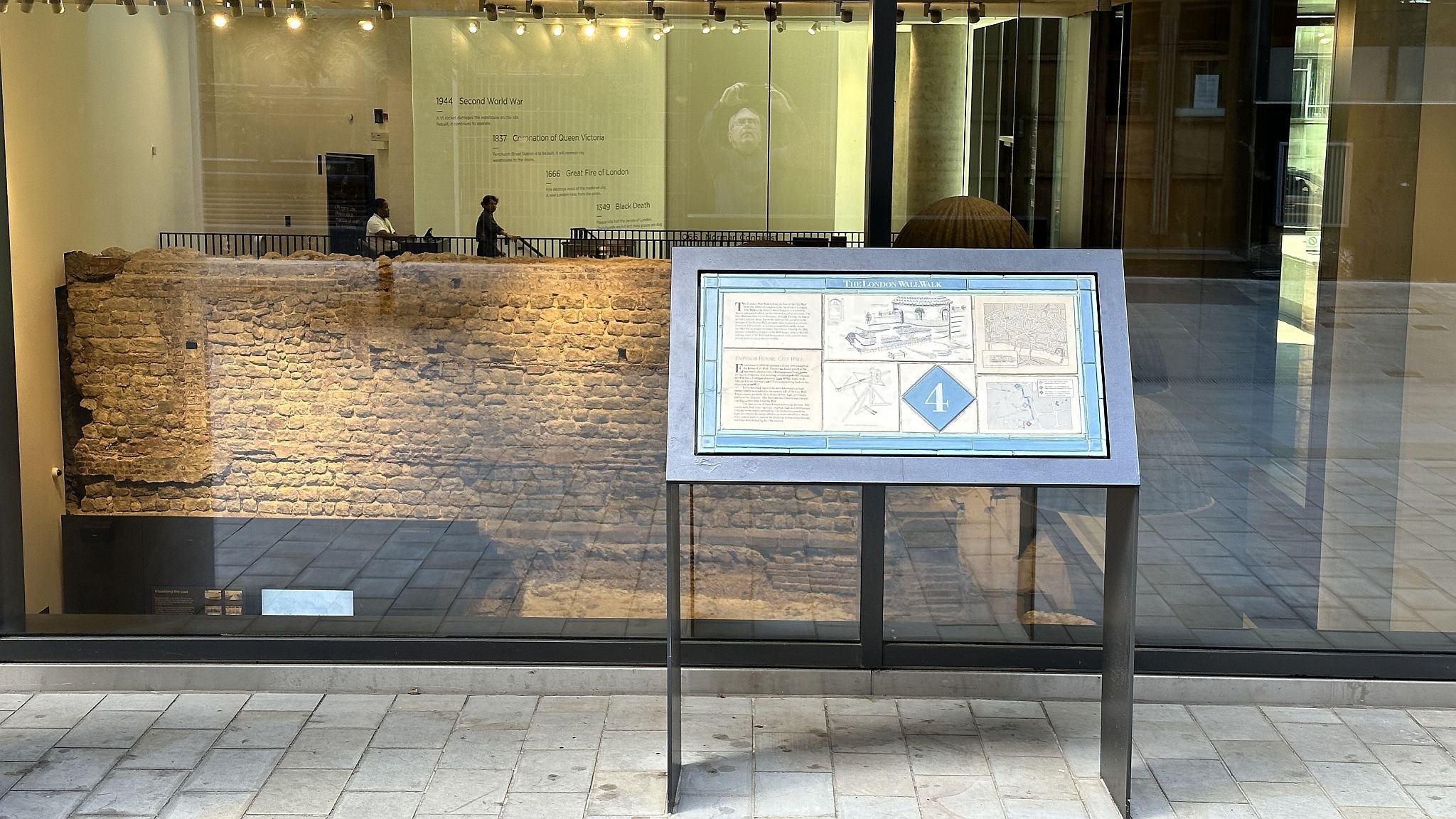 The City Wall at Emperor House, 35 Vine Street, London, EC3N 2PX. Roman wall and bastion on display in a dedicated basement museum which is free to visit. City of London Roman remains and archaeological finds. Picture taken 09-July-2023.