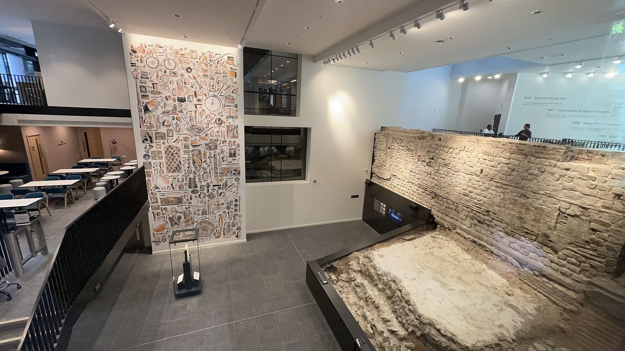 The City Wall at Emperor House, 35 Vine Street, London, EC3N 2PX. Roman wall and bastion on display in a dedicated basement museum which is free to visit. City of London Roman remains and archaeological finds. Picture taken 09-July-2023.