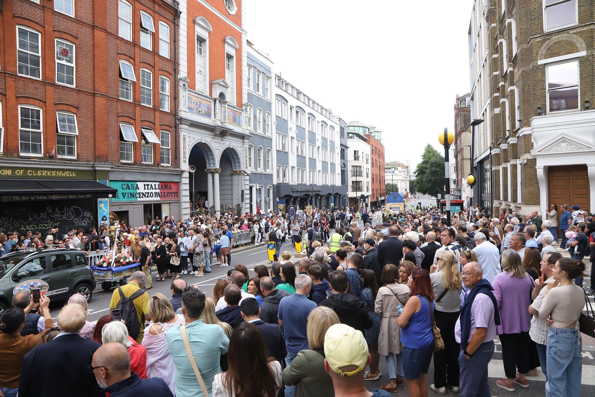 The 2023 annual Procession in Honour of Our Lady of Mount Carmel at St Peter's Italian Church in Clerkenwell, London. 16-Jul-2023.