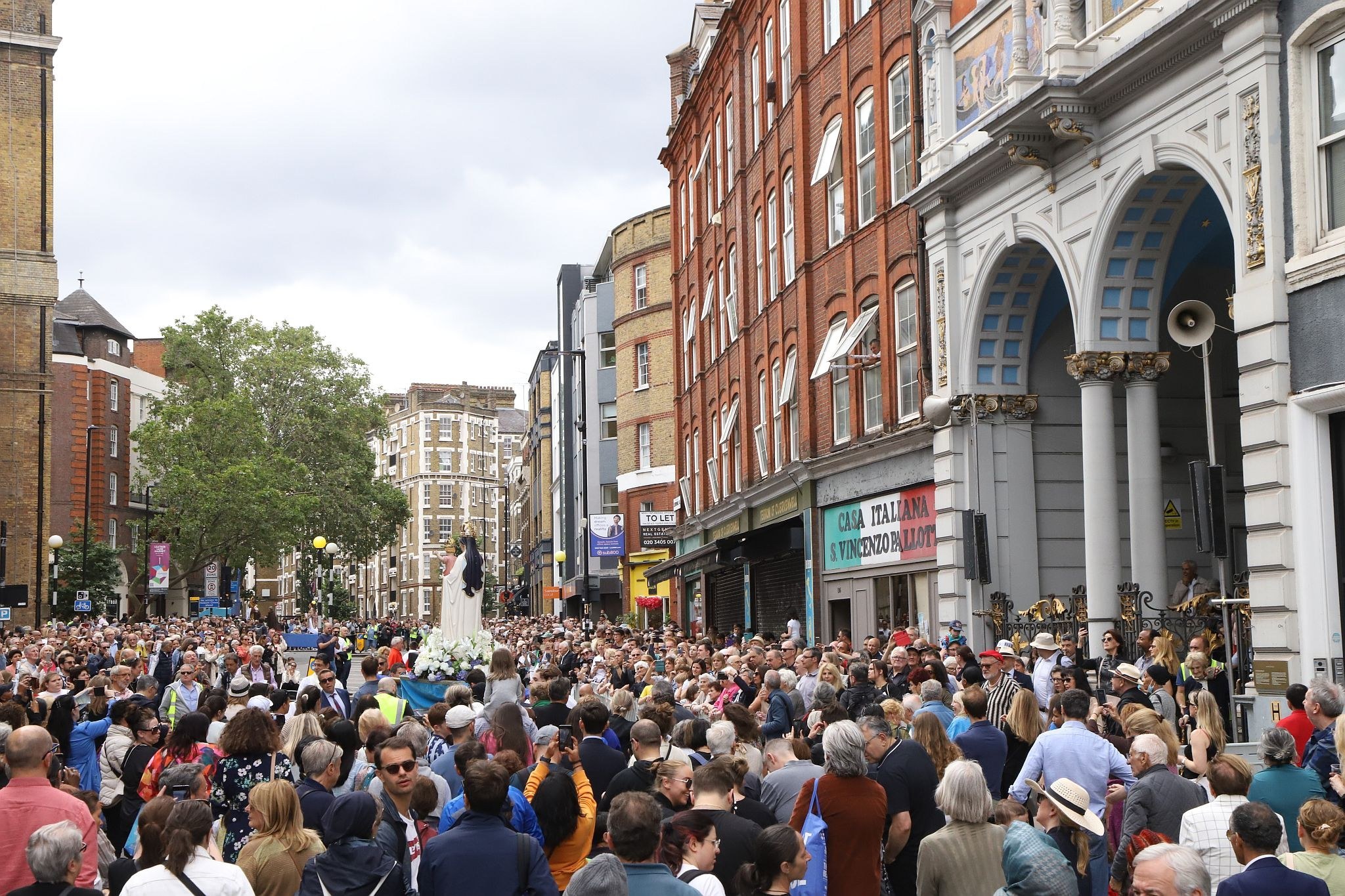 The 2023 annual Procession in Honour of Our Lady of Mount Carmel at St Peter's Italian Church in Clerkenwell, London. 16-Jul-2023.