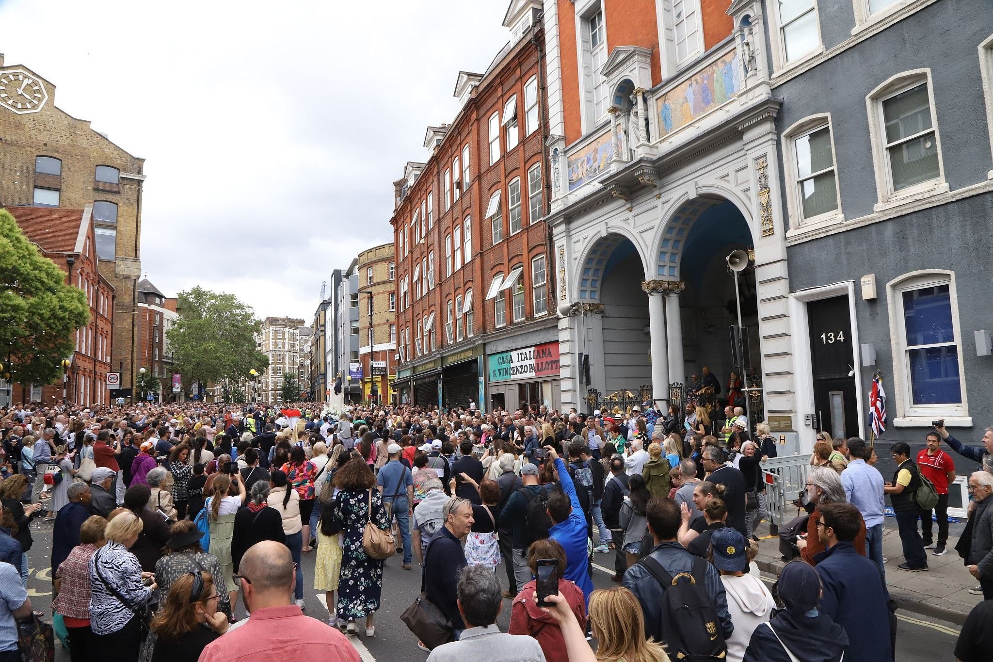 The 2023 annual Procession in Honour of Our Lady of Mount Carmel at St Peter's Italian Church in Clerkenwell, London. 16-Jul-2023.