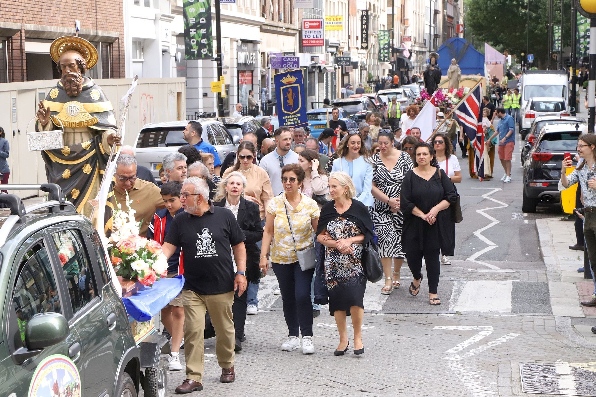 The 2023 annual Procession in Honour of Our Lady of Mount Carmel at St Peter's Italian Church in Clerkenwell, London. 16-Jul-2023.