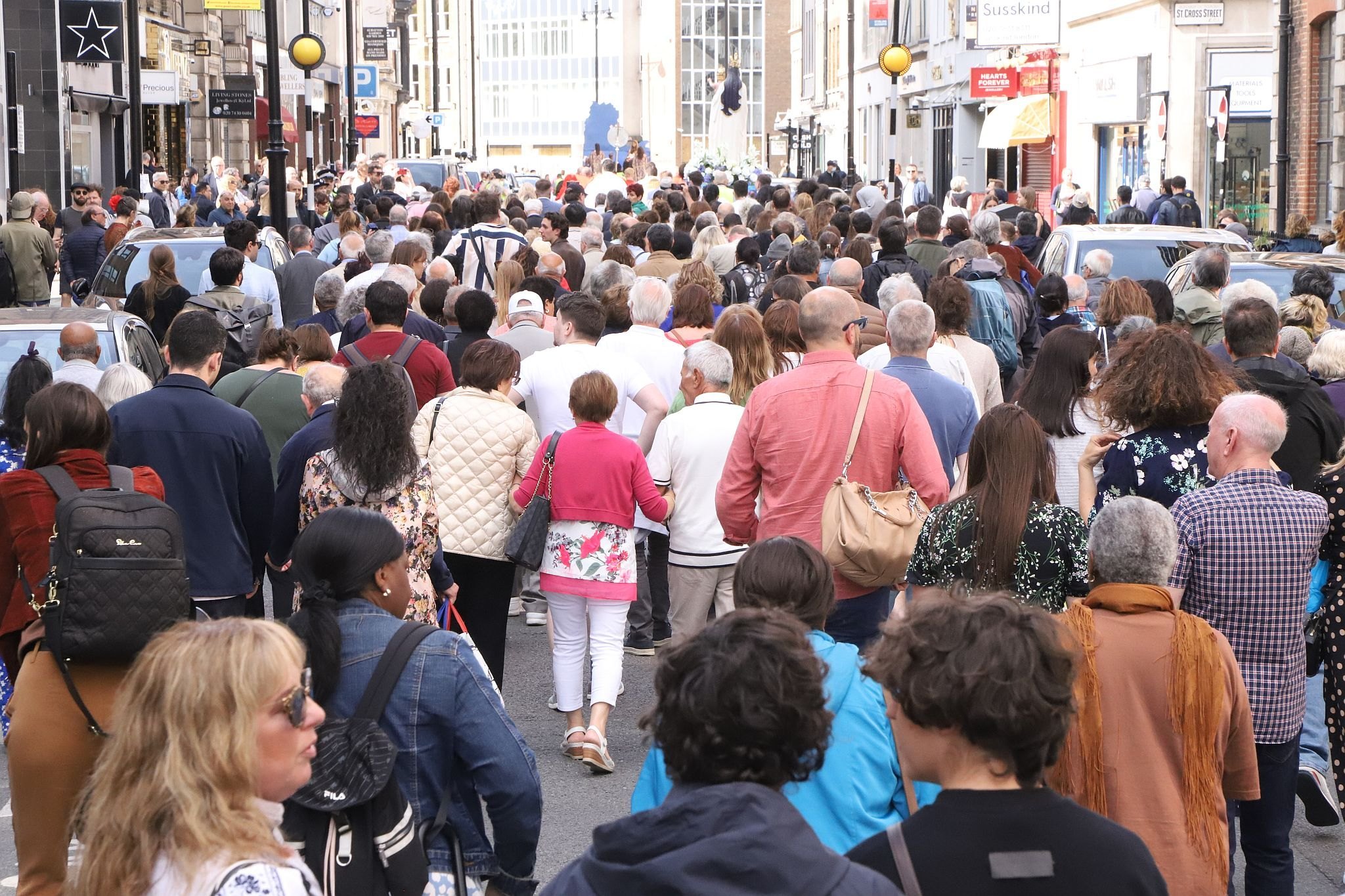 The 2023 annual Procession in Honour of Our Lady of Mount Carmel at St Peter's Italian Church in Clerkenwell, London. 16-Jul-2023.