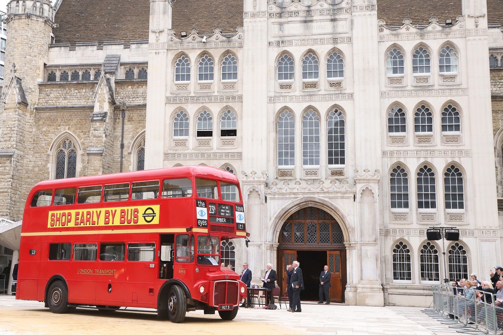 AEC Routemaster 1959 VLT5. City of London 2023 Cart Marking in Guildhall Yard on 22-Jul-2023. Hosted by the Worshipful Company of Carmen with the Lord Mayor of the City of London in attendance. Wooden plates on the vehicles are branded with hot irons to allow them to ply for trade in the Square Mile. Another of the City Livery Company's annual ceremonies.