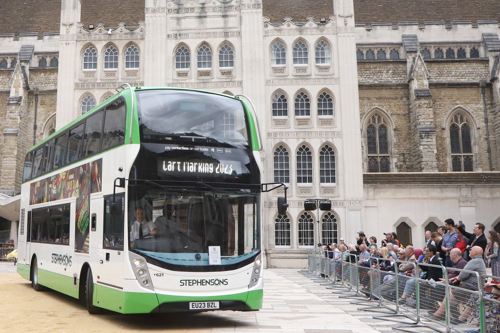 City of London 2023 Cart Marking in Guildhall Yard on 22-Jul-2023. Hosted by the Worshipful Company of Carmen with the Lord Mayor of the City of London in attendance. Wooden plates on the vehicles are branded with hot irons to allow them to ply for trade in the Square Mile. Another of the City Livery Company's annual ceremonies.
