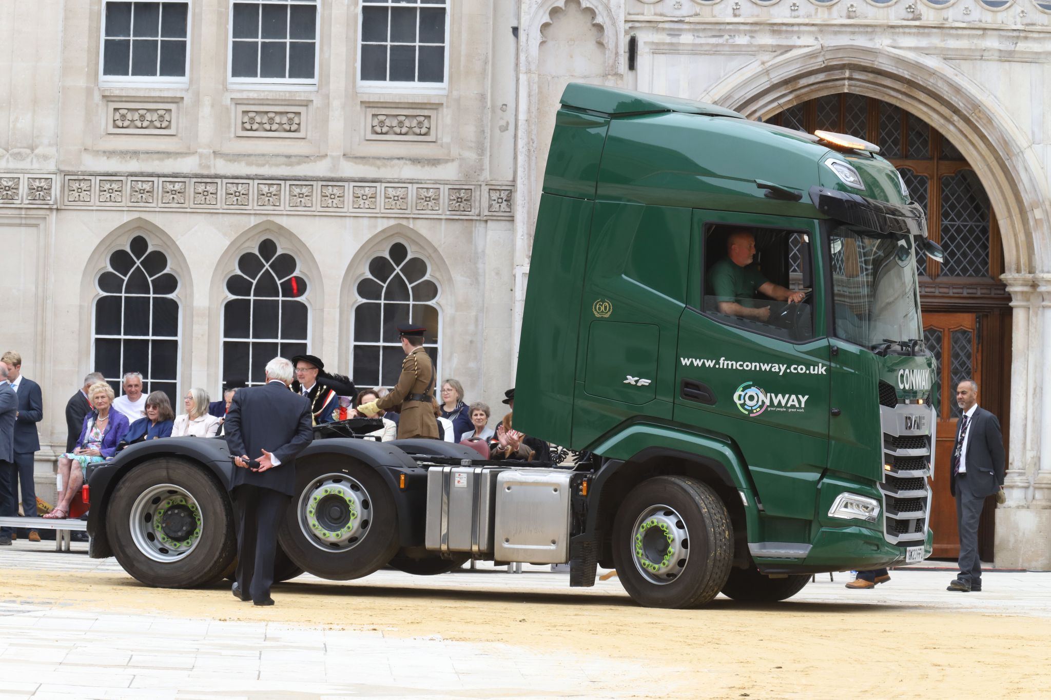 DAF XF 2023 SK23FFU. City of London 2023 Cart Marking in Guildhall Yard on 22-Jul-2023. Hosted by the Worshipful Company of Carmen with the Lord Mayor of the City of London in attendance. Wooden plates on the vehicles are branded with hot irons to allow them to ply for trade in the Square Mile. Another of the City Livery Company's annual ceremonies.