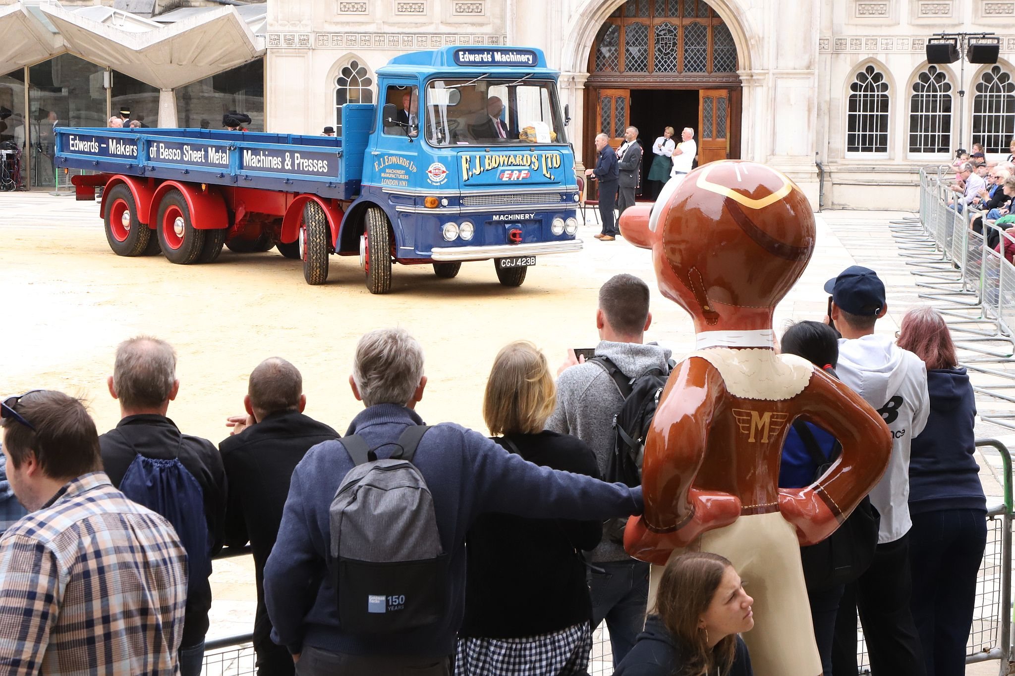 ERF 1964 CGJ423B. City of London 2023 Cart Marking in Guildhall Yard on 22-Jul-2023. Hosted by the Worshipful Company of Carmen with the Lord Mayor of the City of London in attendance. Wooden plates on the vehicles are branded with hot irons to allow them to ply for trade in the Square Mile. Another of the City Livery Company's annual ceremonies.