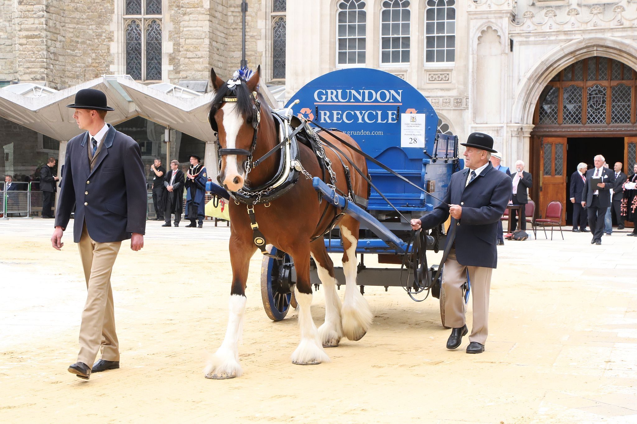 Horse Drawn Dust Cart 1910. City of London 2023 Cart Marking in Guildhall Yard on 22-Jul-2023. Hosted by the Worshipful Company of Carmen with the Lord Mayor of the City of London in attendance. Wooden plates on the vehicles are branded with hot irons to allow them to ply for trade in the Square Mile. Another of the City Livery Company's annual ceremonies.