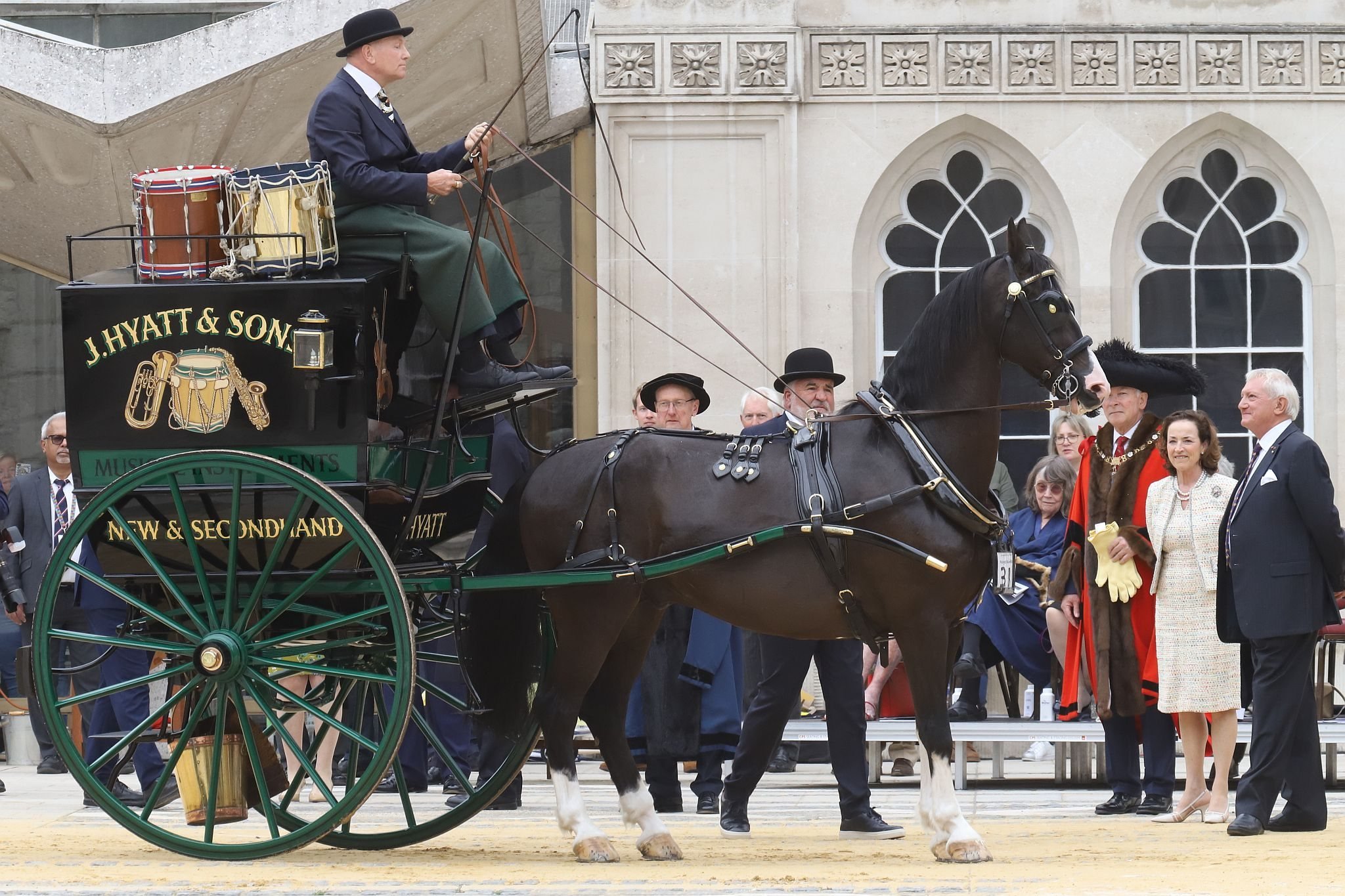 Horse Drawn Delivery Van, Holland And Holland. City of London 2023 Cart Marking in Guildhall Yard on 22-Jul-2023. Hosted by the Worshipful Company of Carmen with the Lord Mayor of the City of London in attendance. Wooden plates on the vehicles are branded with hot irons to allow them to ply for trade in the Square Mile. Another of the City Livery Company's annual ceremonies.
