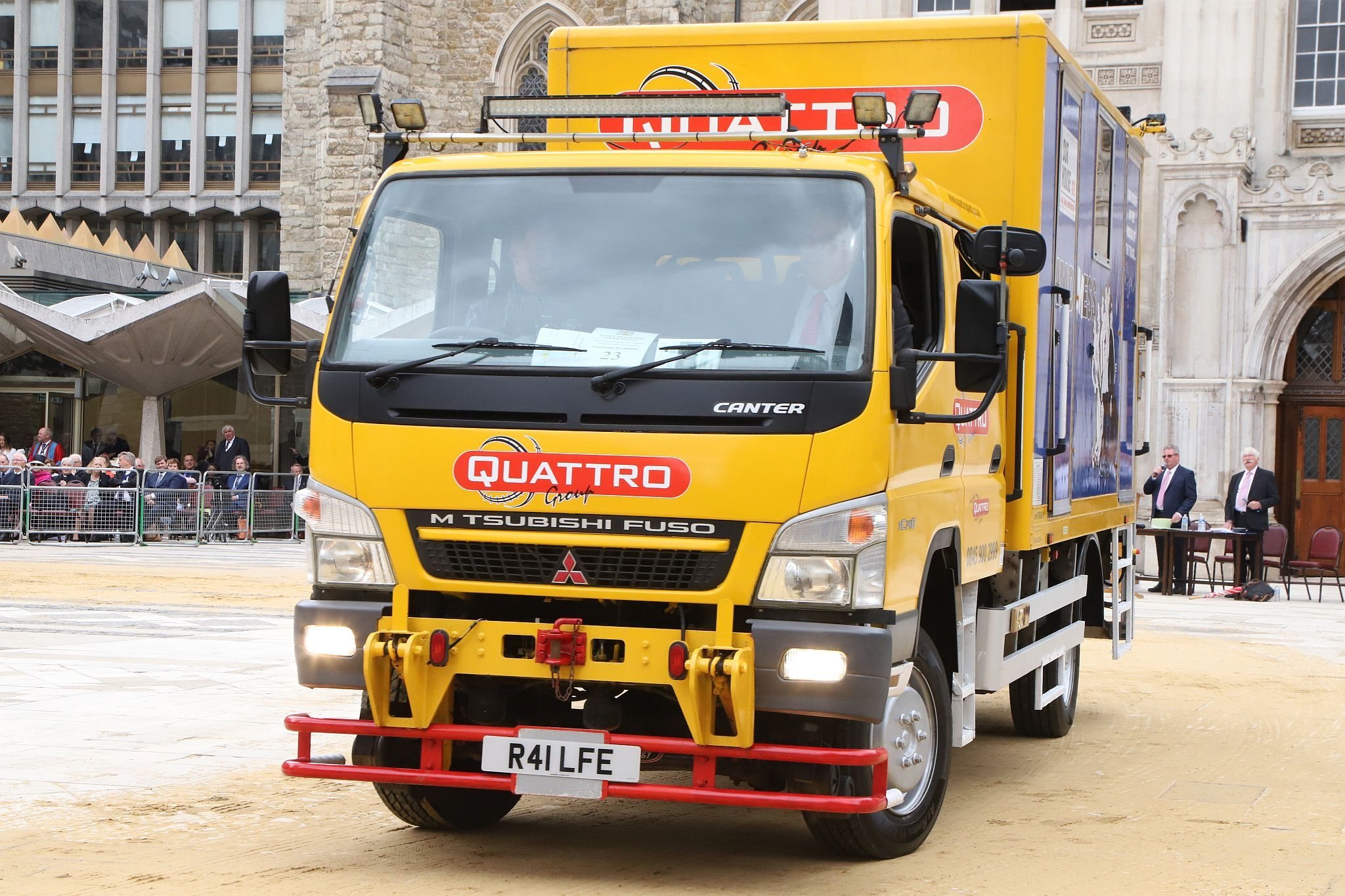 Misubishi Canter 2012 R41LFE. City of London 2023 Cart Marking in Guildhall Yard on 22-Jul-2023. Hosted by the Worshipful Company of Carmen with the Lord Mayor of the City of London in attendance. Wooden plates on the vehicles are branded with hot irons to allow them to ply for trade in the Square Mile. Another of the City Livery Company's annual ceremonies.