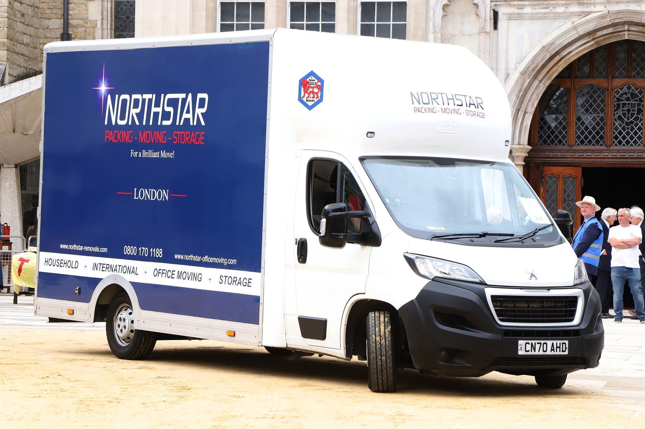 Peugot Boxer 2021 CN70AHD. City of London 2023 Cart Marking in Guildhall Yard on 22-Jul-2023. Hosted by the Worshipful Company of Carmen with the Lord Mayor of the City of London in attendance. Wooden plates on the vehicles are branded with hot irons to allow them to ply for trade in the Square Mile. Another of the City Livery Company's annual ceremonies.
