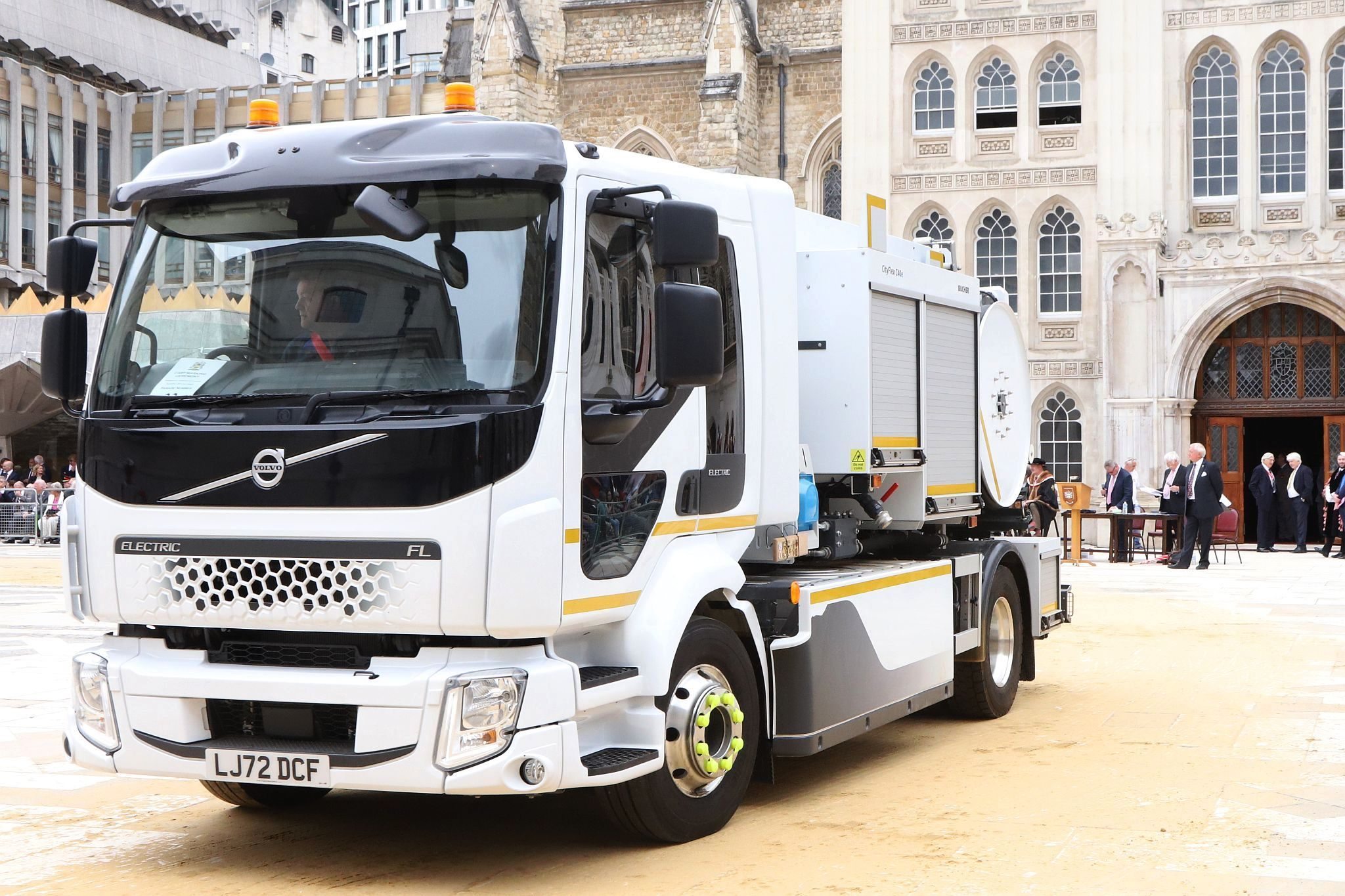 Volvo PE 2021 LJ72DCF. City of London 2023 Cart Marking in Guildhall Yard on 22-Jul-2023. Hosted by the Worshipful Company of Carmen with the Lord Mayor of the City of London in attendance. Wooden plates on the vehicles are branded with hot irons to allow them to ply for trade in the Square Mile. Another of the City Livery Company's annual ceremonies.