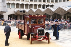 Albion 1926 YP6470. City of London 2023 Cart Marking in Guildhall Yard on 22-Jul-2023. Hosted by the Worshipful Company of Carmen with the Lord Mayor of the City of London in attendance. Wooden plates on the vehicles are branded with hot irons to allow them to ply for trade in the Square Mile. Another of the City Livery Company's annual ceremonies.