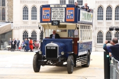 Dennis 4T 1925 XX9591. City of London 2023 Cart Marking in Guildhall Yard on 22-Jul-2023. Hosted by the Worshipful Company of Carmen with the Lord Mayor of the City of London in attendance. Wooden plates on the vehicles are branded with hot irons to allow them to ply for trade in the Square Mile. Another of the City Livery Company's annual ceremonies.