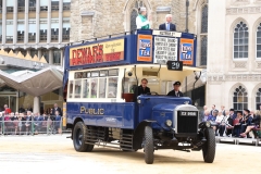 Dennis 4T 1925 XX9591. City of London 2023 Cart Marking in Guildhall Yard on 22-Jul-2023. Hosted by the Worshipful Company of Carmen with the Lord Mayor of the City of London in attendance. Wooden plates on the vehicles are branded with hot irons to allow them to ply for trade in the Square Mile. Another of the City Livery Company's annual ceremonies.