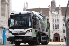 Dennis Eagle 2022 VK72YBD. City of London 2023 Cart Marking in Guildhall Yard on 22-Jul-2023. Hosted by the Worshipful Company of Carmen with the Lord Mayor of the City of London in attendance. Wooden plates on the vehicles are branded with hot irons to allow them to ply for trade in the Square Mile. Another of the City Livery Company's annual ceremonies.