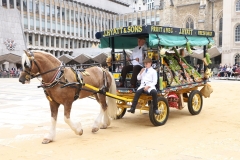 Horse Drawn Greengrocer. City of London 2023 Cart Marking in Guildhall Yard on 22-Jul-2023. Hosted by the Worshipful Company of Carmen with the Lord Mayor of the City of London in attendance. Wooden plates on the vehicles are branded with hot irons to allow them to ply for trade in the Square Mile. Another of the City Livery Company's annual ceremonies.