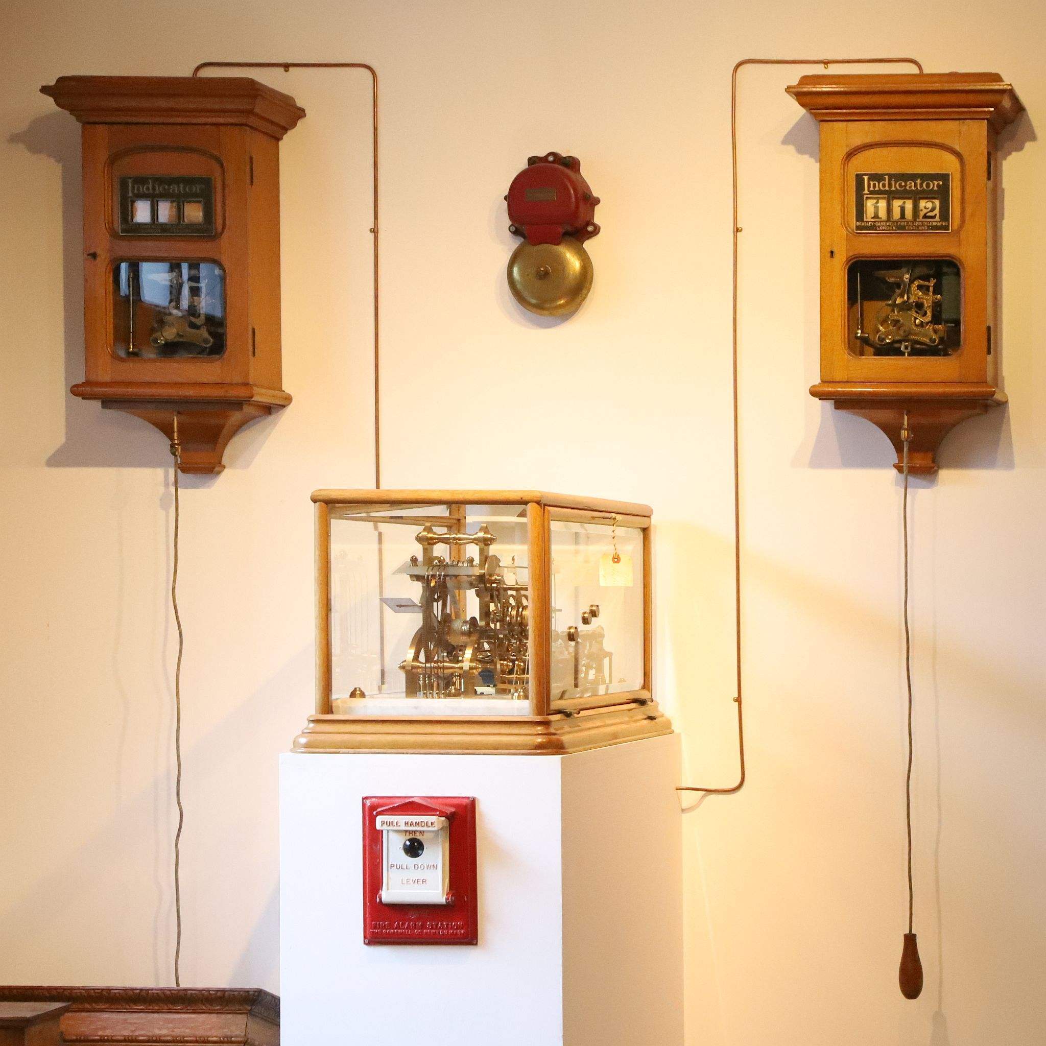 Beasley-Gamewell fire/police alarm telegraph system from c1890 at The Clockworks in West Norwood. Photo 02-Sep-2023.