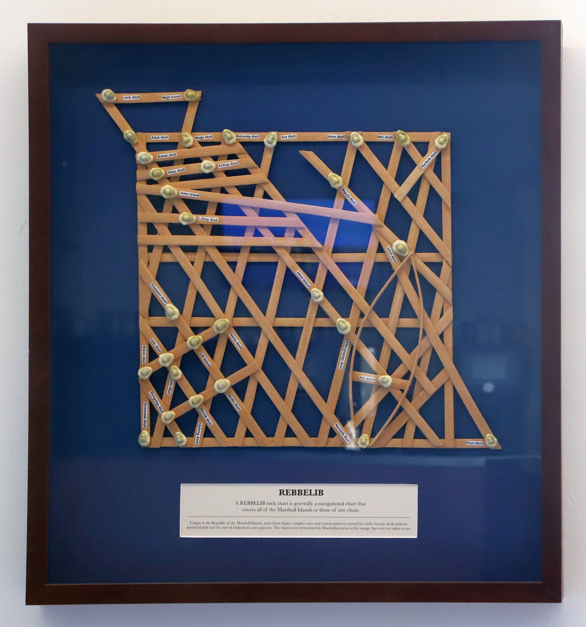 Rebbelib Stick Chart. The International Maritime Organization - IMO - in Lambeth, London. Photo taken 10-Sep-2023 during London Open House Weekend.