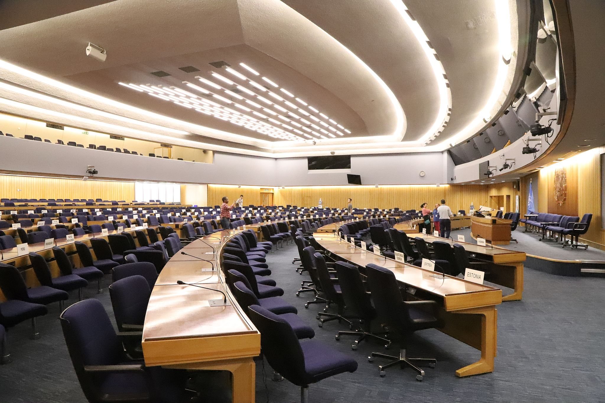 IMO Assembly room. The International Maritime Organization - IMO - in Lambeth, London. Photo taken 10-Sep-2023 during London Open House Weekend.