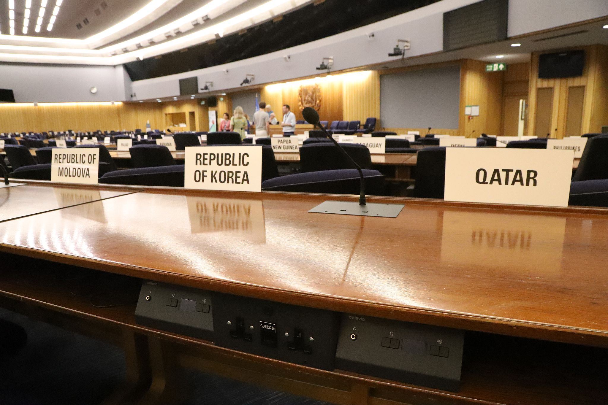 IMO Assembly room. The International Maritime Organization - IMO - in Lambeth, London. Photo taken 10-Sep-2023 during London Open House Weekend.