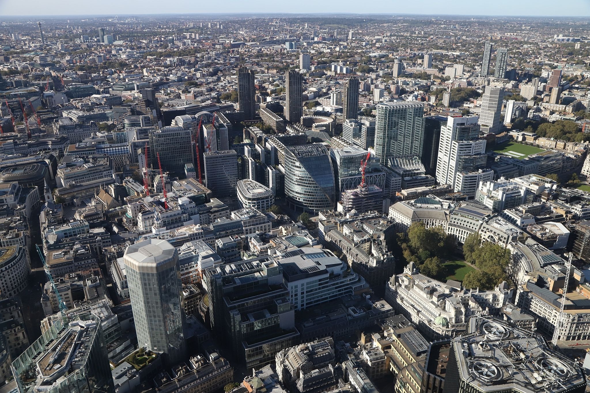 Aerial view of the City of London. View from the Horizon observation platform on the 58th floor of 22 Bishopsgate in the City of London. Photo taken on 15-Oct-2023.