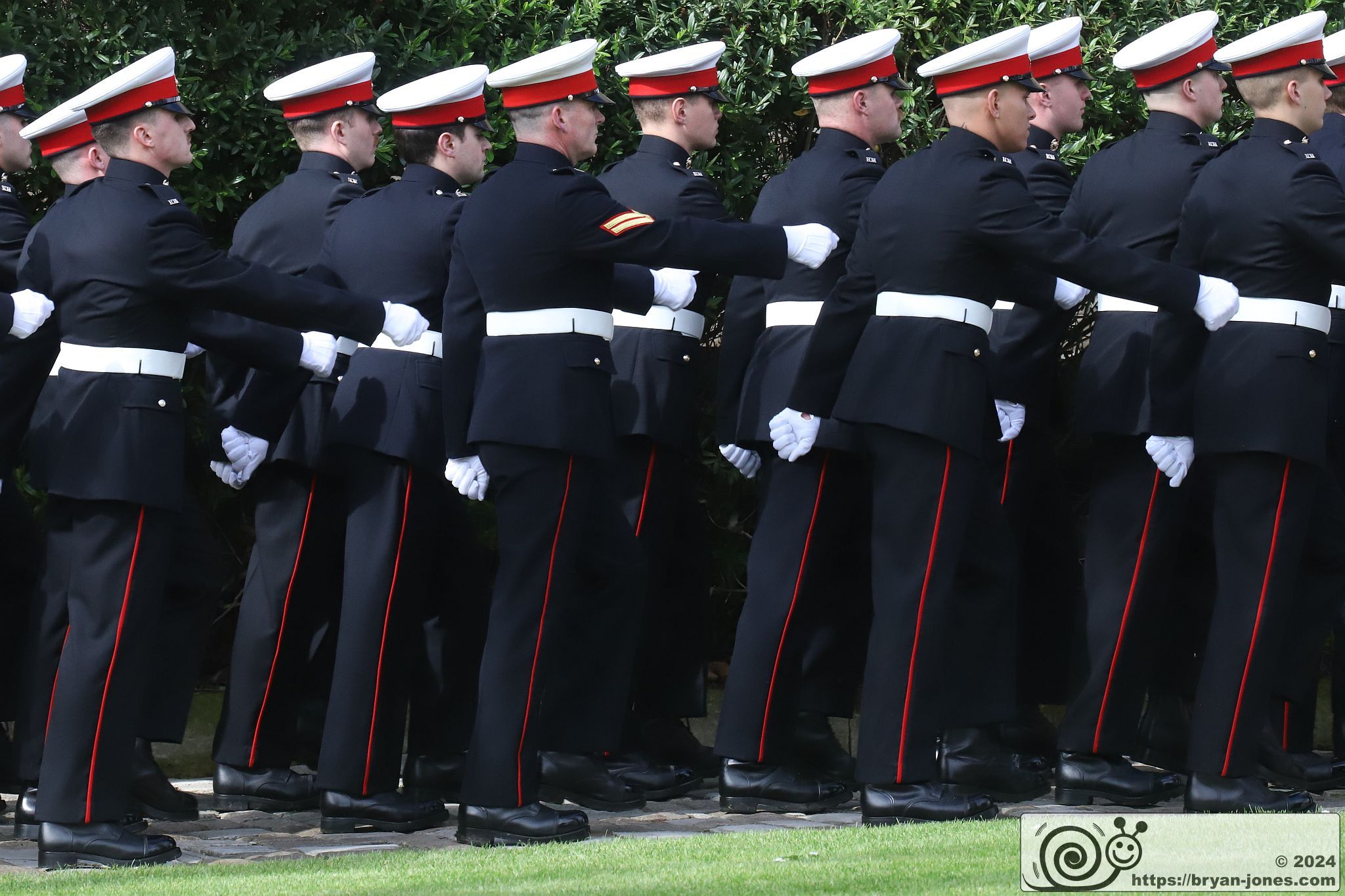 Royal Marines marching Tower Green, Tower of London. 14-Mar-2024