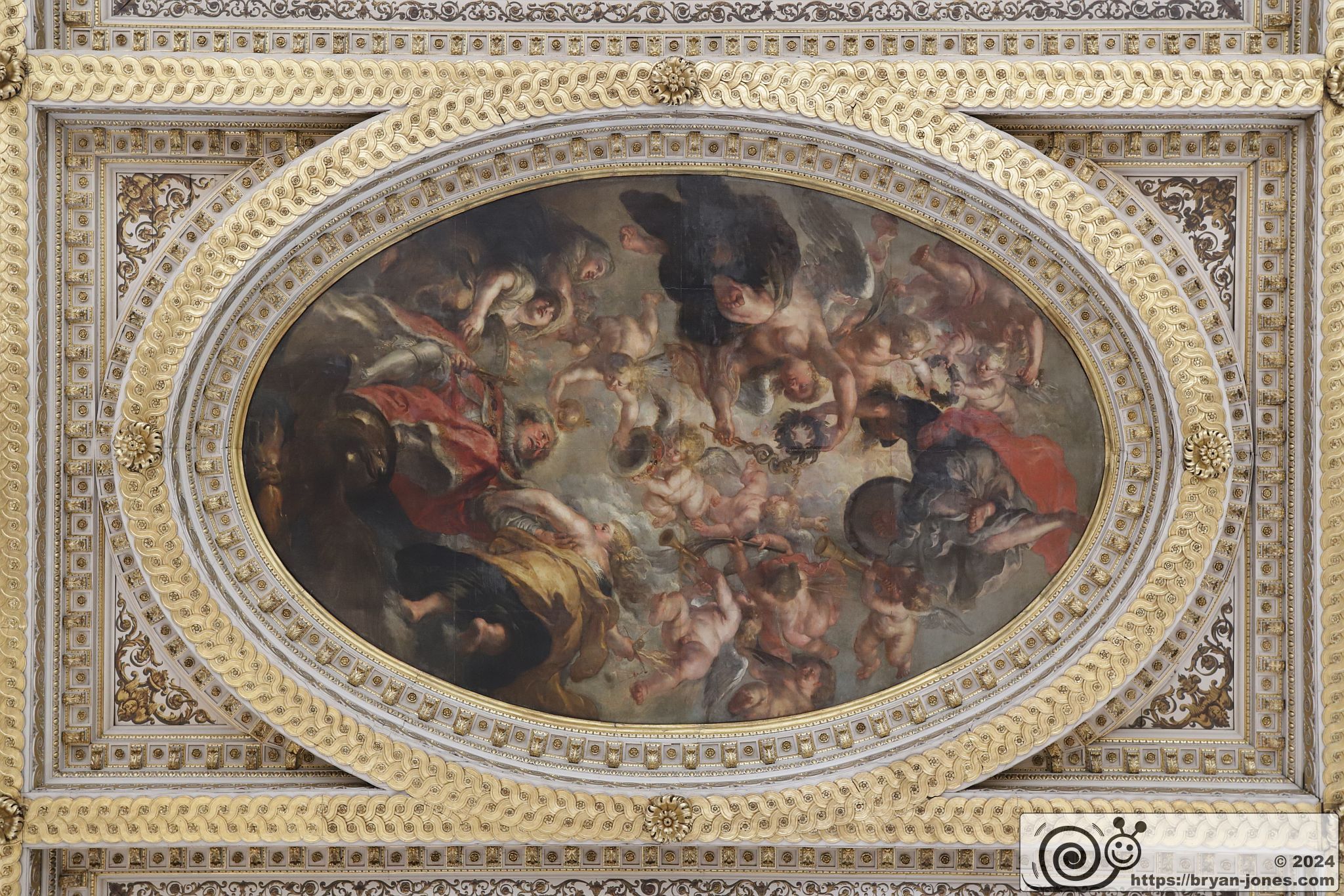 The Rubens Ceiling in the Banqueting House by Inigo Jones, Palace of Whitehall, London. 19-May-2024.