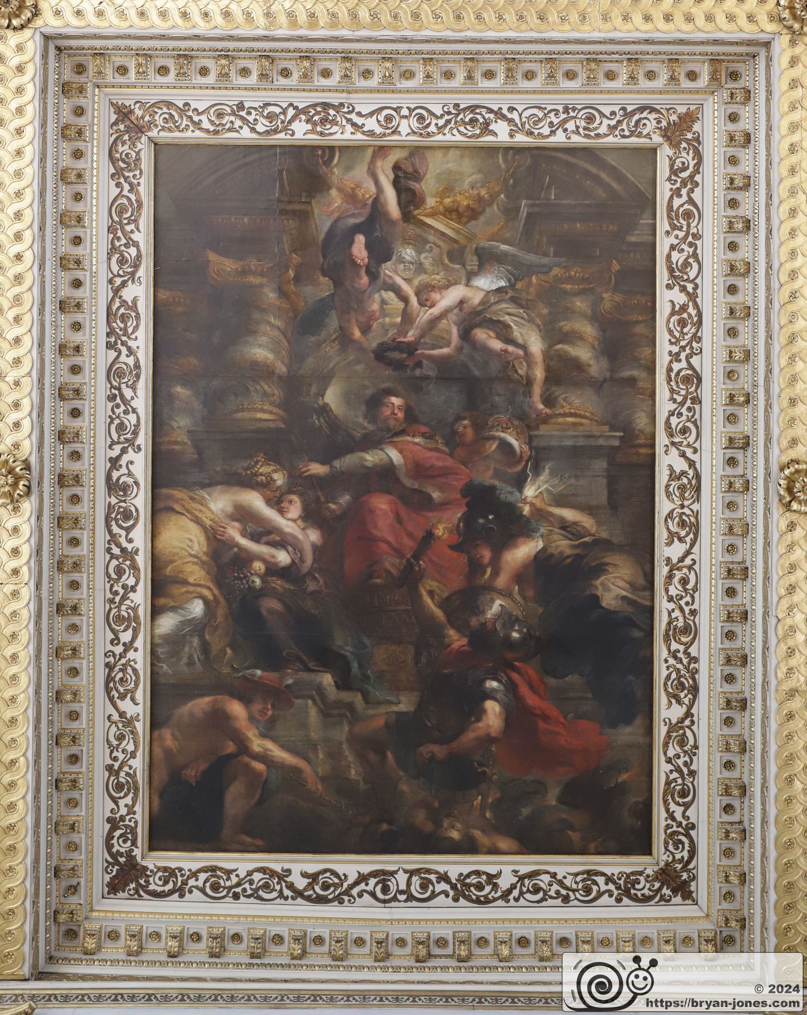 The Rubens Ceiling in the Banqueting House by Inigo Jones, Palace of Whitehall, London. 19-May-2024.