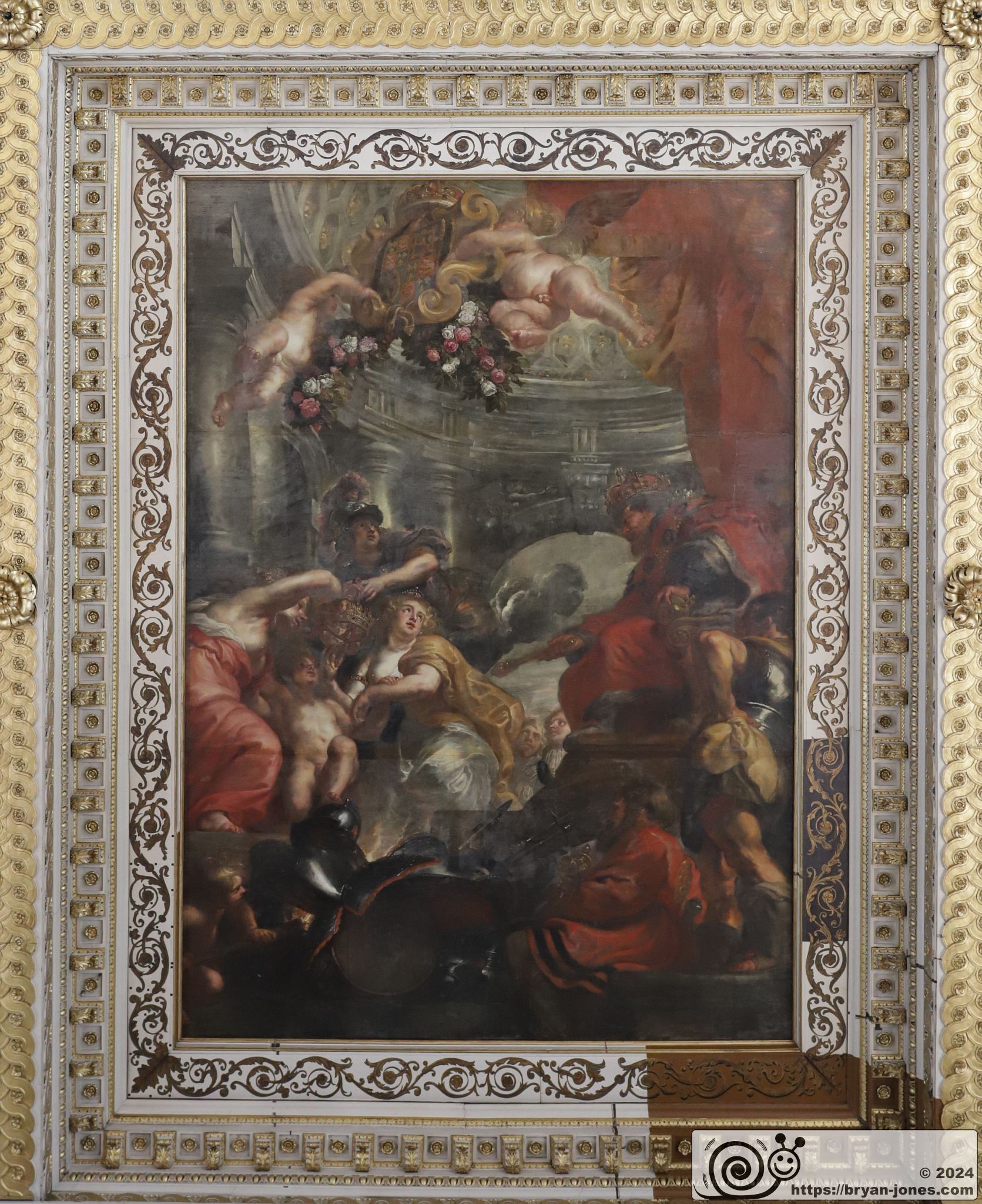 The Rubens Ceiling in the Banqueting House by Inigo Jones, Palace of Whitehall, London. 19-May-2024.