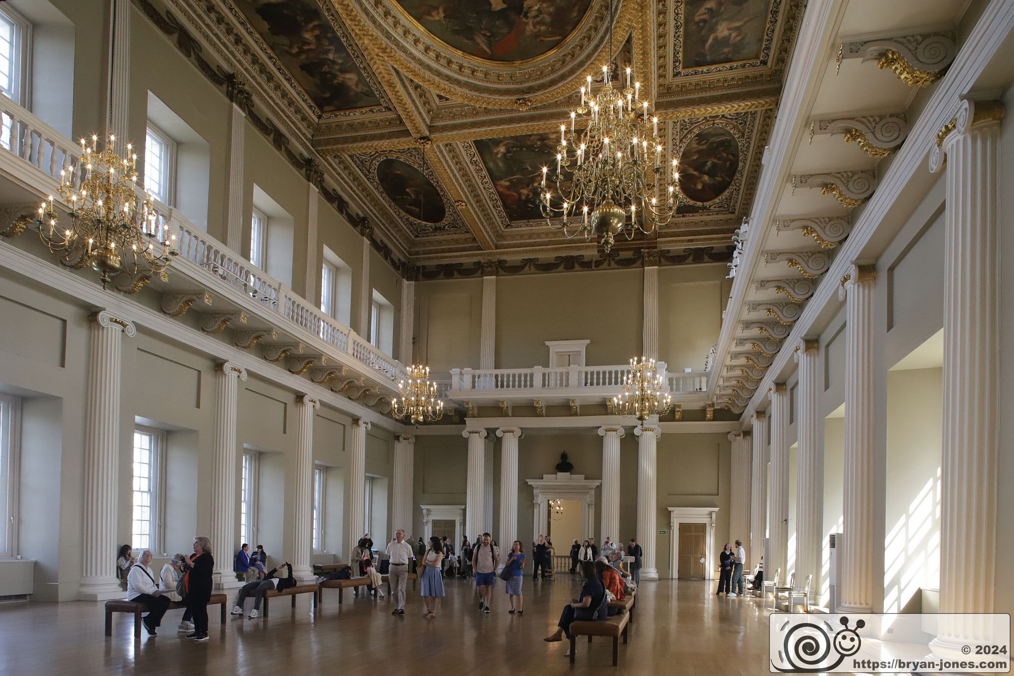 The interior of Inigo Jones' Banqueting House showing the Rubens Ceiling, Palace of Whitehall, London. 19-May-2024.