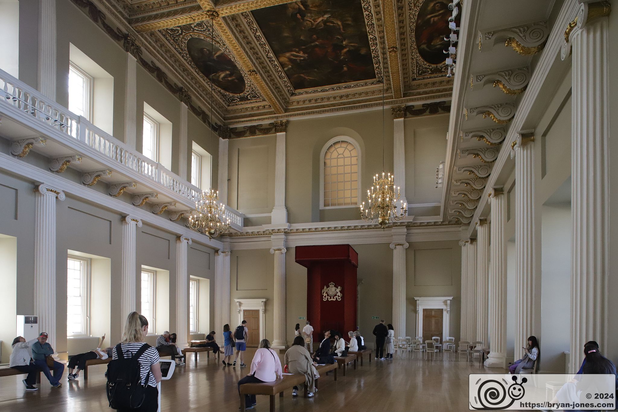 The interior of Inigo Jones' Banqueting House showing the Rubens Ceiling, Palace of Whitehall, London. 19-May-2024.