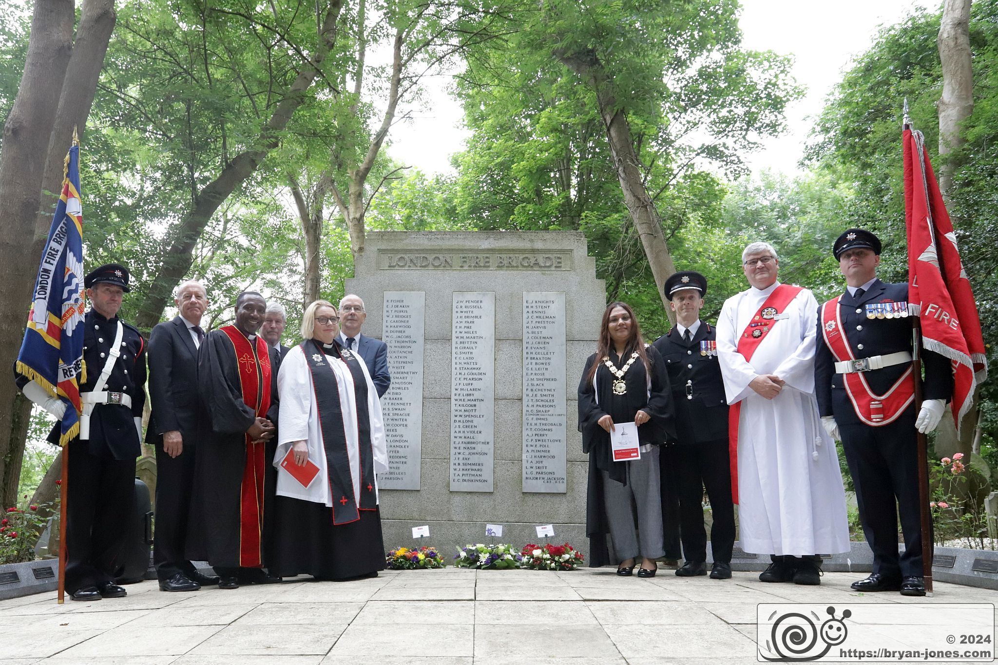 2024 London Fire Brigade Memorial Service at Fireman's Corner in Highgate Cemetery. 10-Jun-2024.