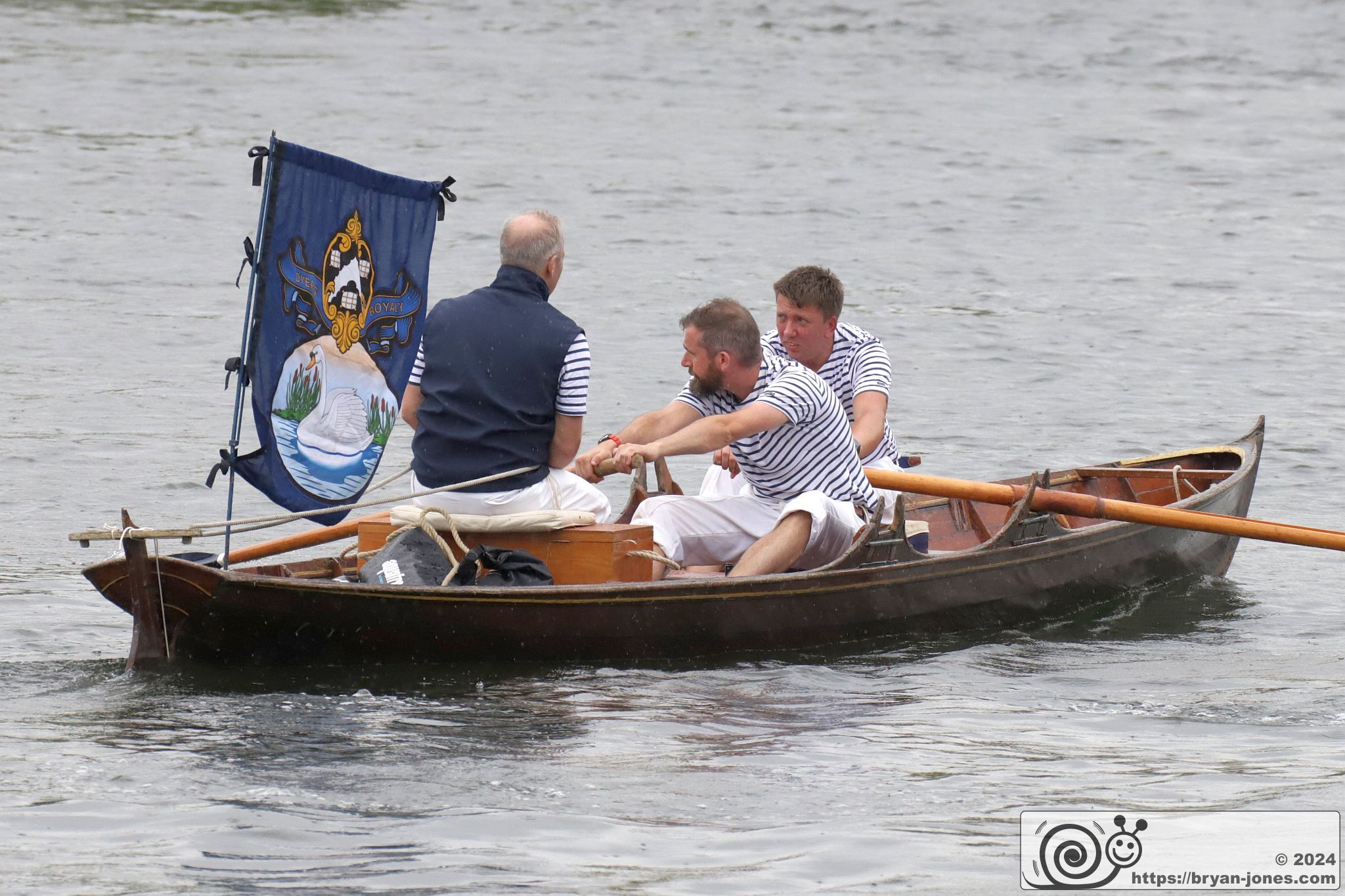 The ancient tradition of Swan Upping on the River Thames around Staines. 15-Jul-2024.