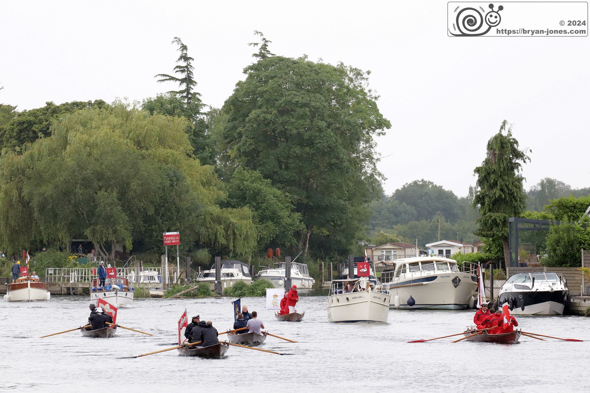 The ancient tradition of Swan Upping on the River Thames around Staines. 15-Jul-2024.