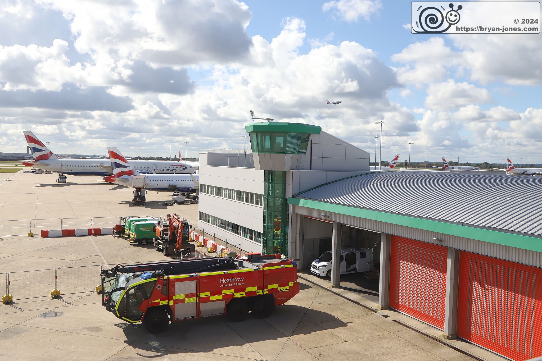 Heathrow Airport's fire station seen from the Rescue Stairs