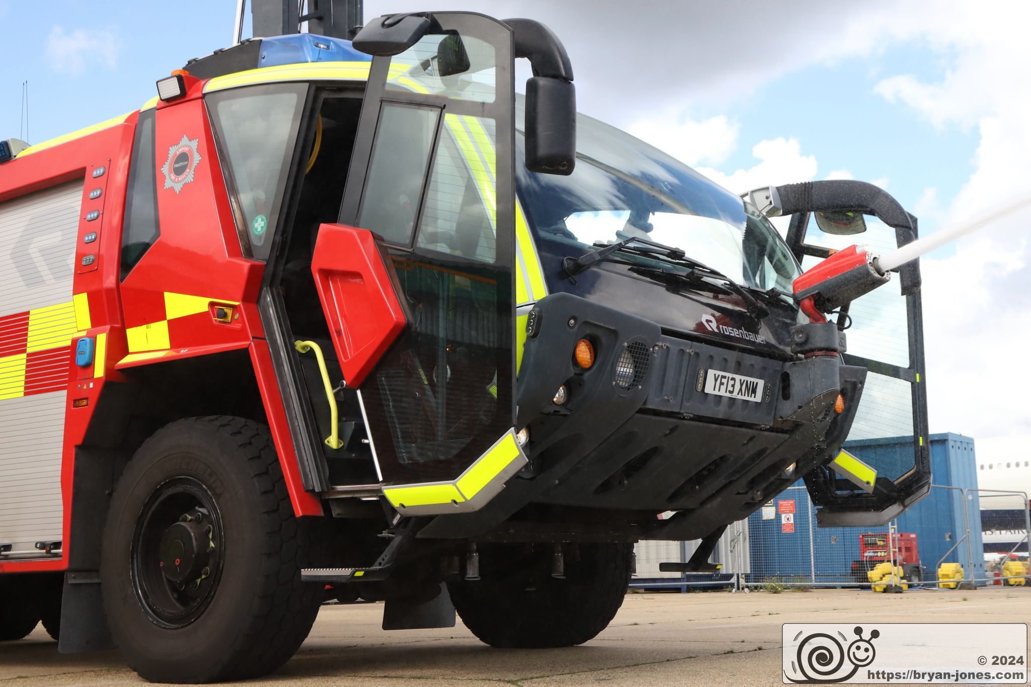Rosenbauer 6x6 Panther ARFF cab with turret monitor working
