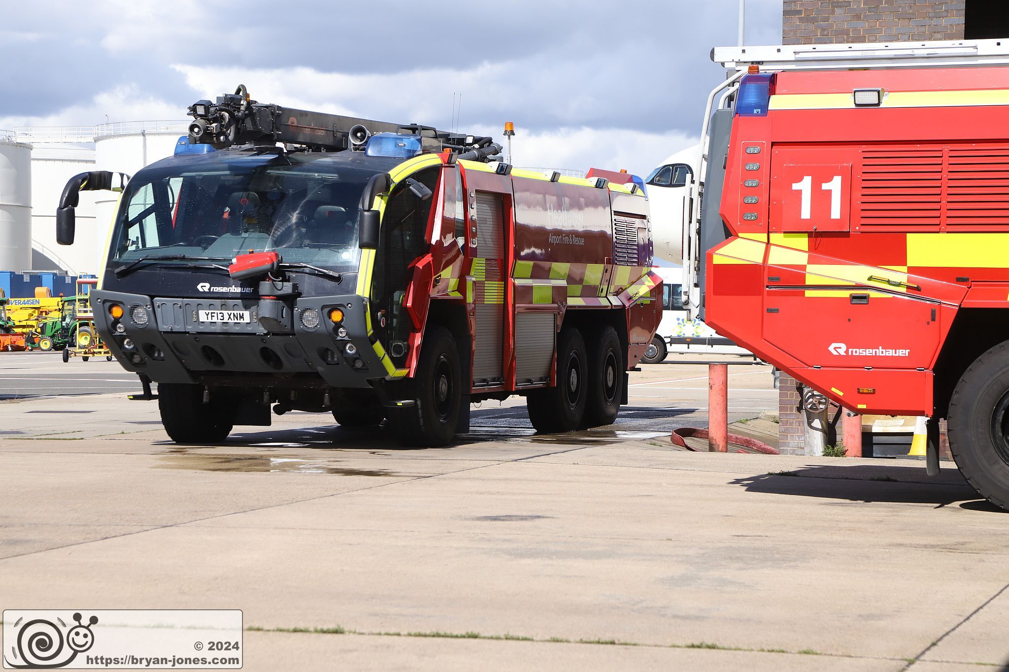 Two Rosenbauer 6x6 Panther ARFF at the back of the fire station
