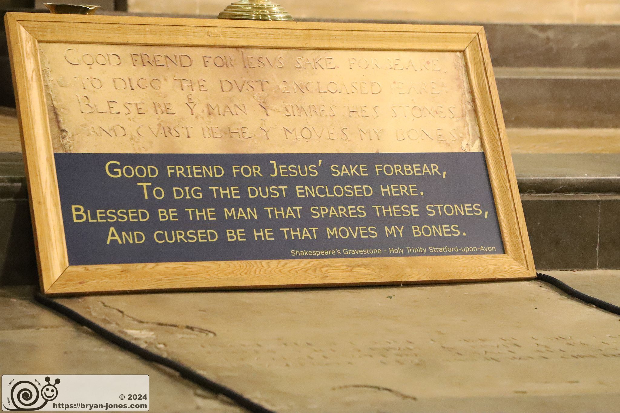 Panel with text from William Shaespeare's grave