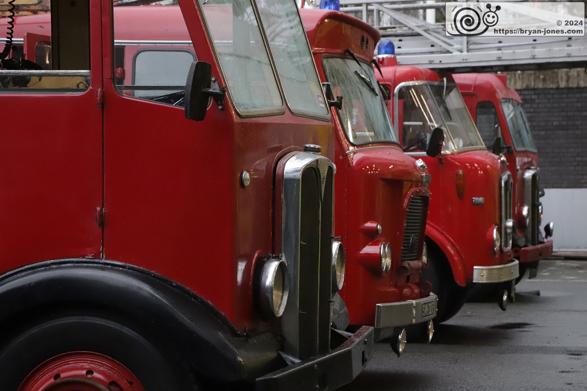 Four old fire engines in Paddington's drill yard. 14-Dec-2024