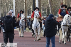 The King's Army of the English Civil War Society parade for the 2024 commemoration of the Horrible Murder (Execution) of King Charles I in 1649. The parade goes from The Mall to Horse Guards where a small detachment goes through to the Banqueting House in Whitehall to lay a wreath. Photo taken 28-Jan-2024 by Bryan Jones.