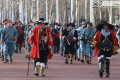 The King's Army of the English Civil War Society parade for the 2024 commemoration of the Horrible Murder (Execution) of King Charles I in 1649. The parade goes from The Mall to Horse Guards where a small detachment goes through to the Banqueting House in Whitehall to lay a wreath. Photo taken 28-Jan-2024 by Bryan Jones.