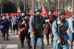 The King's Army of the English Civil War Society parade for the 2024 commemoration of the Horrible Murder (Execution) of King Charles I in 1649. The parade goes from The Mall to Horse Guards where a small detachment goes through to the Banqueting House in Whitehall to lay a wreath. Photo taken 28-Jan-2024 by Bryan Jones.