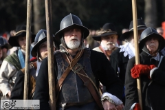 The King's Army of the English Civil War Society parade for the 2024 commemoration of the Horrible Murder (Execution) of King Charles I in 1649. The parade goes from The Mall to Horse Guards where a small detachment goes through to the Banqueting House in Whitehall to lay a wreath. Photo taken 28-Jan-2024 by Bryan Jones.