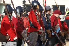 The King's Army of the English Civil War Society parade for the 2024 commemoration of the Horrible Murder (Execution) of King Charles I in 1649. The parade goes from The Mall to Horse Guards where a small detachment goes through to the Banqueting House in Whitehall to lay a wreath. Photo taken 28-Jan-2024 by Bryan Jones.
