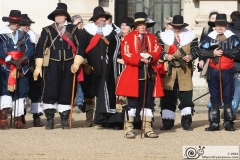 The King's Army of the English Civil War Society parade for the 2024 commemoration of the Horrible Murder (Execution) of King Charles I in 1649. The parade goes from The Mall to Horse Guards where a small detachment goes through to the Banqueting House in Whitehall to lay a wreath. Photo taken 28-Jan-2024 by Bryan Jones.